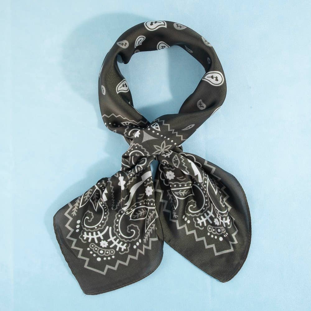 Black Paisley Satin Bandana Scarf