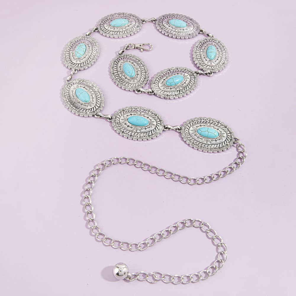 Western Turquoise Concho Chain Belt