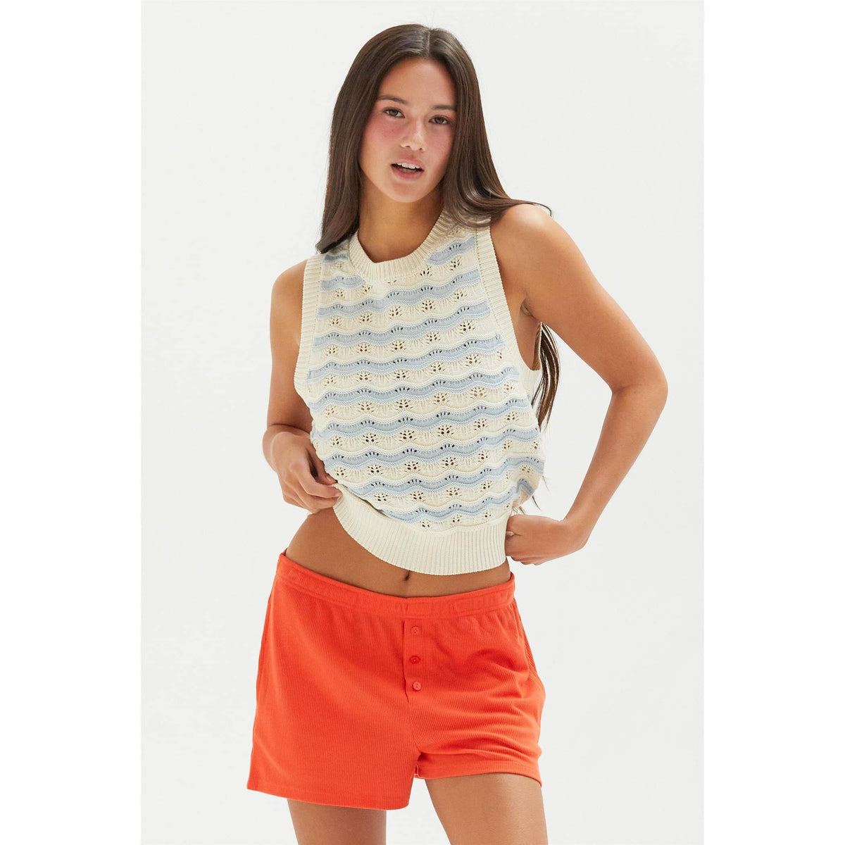 High-Waist Button Detail Shorts
