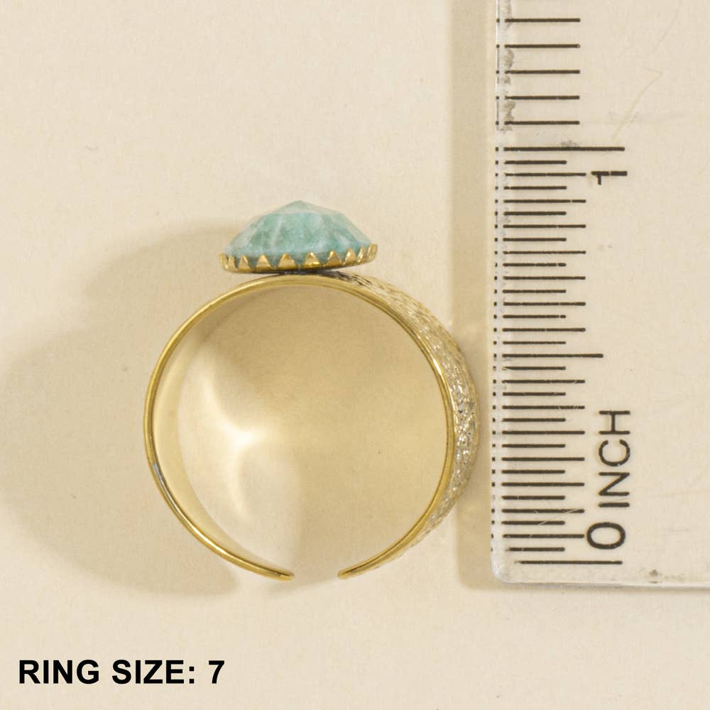 Oval Stone Hammered Cuff Ring