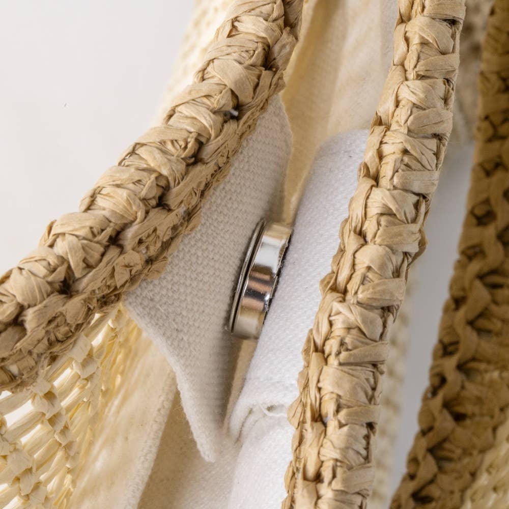 Two-Tone Woven Straw Tote