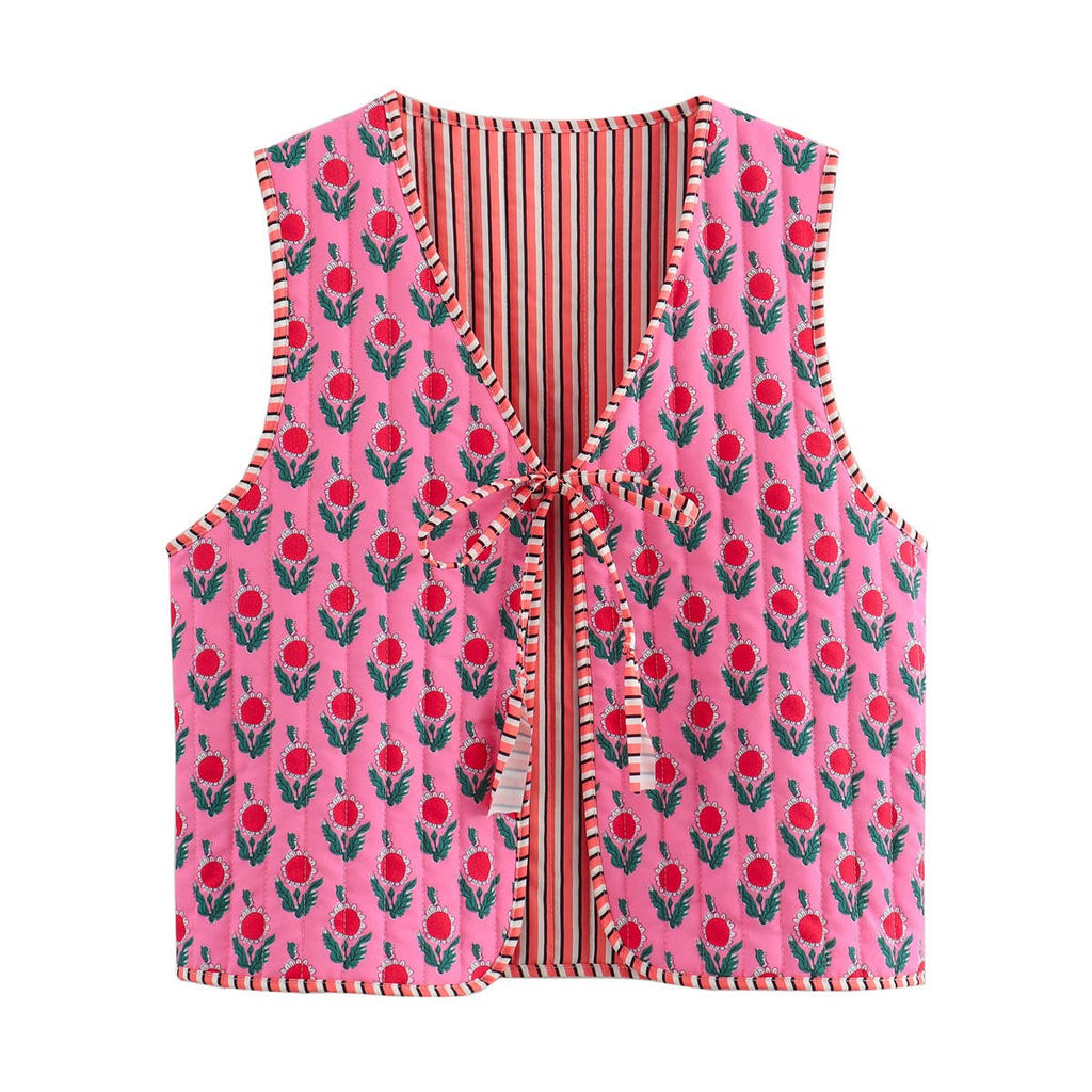 Reversible Fuchsia Floral Quilted Vest