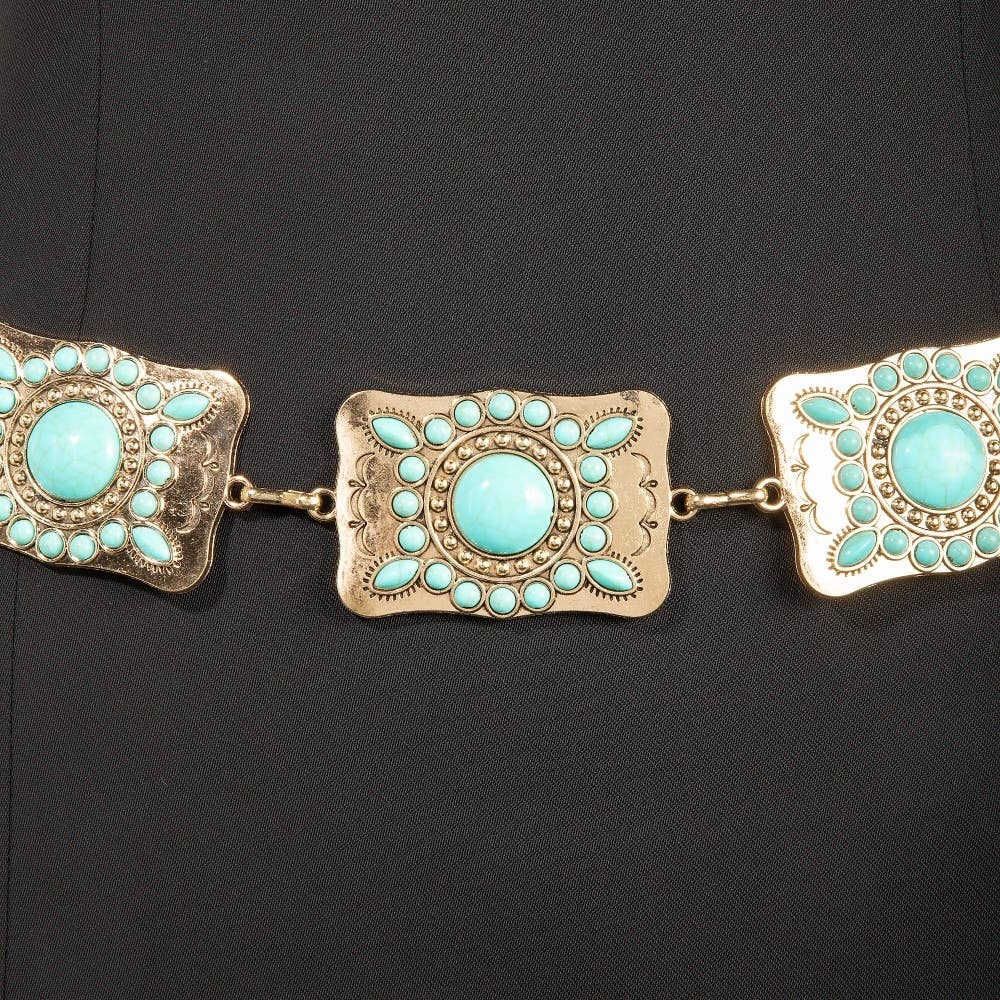 Turquoise Rectangle Concho Chain Belt