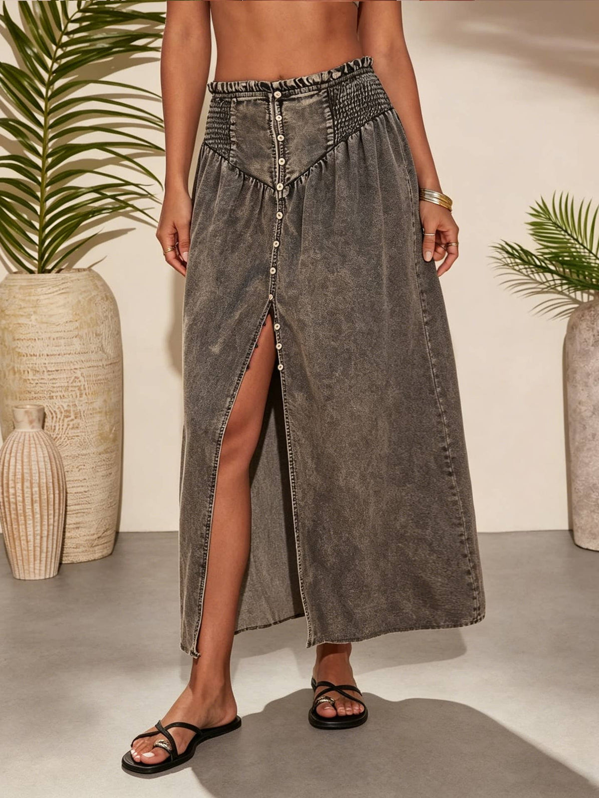 Denim A-Line Midi Skirt