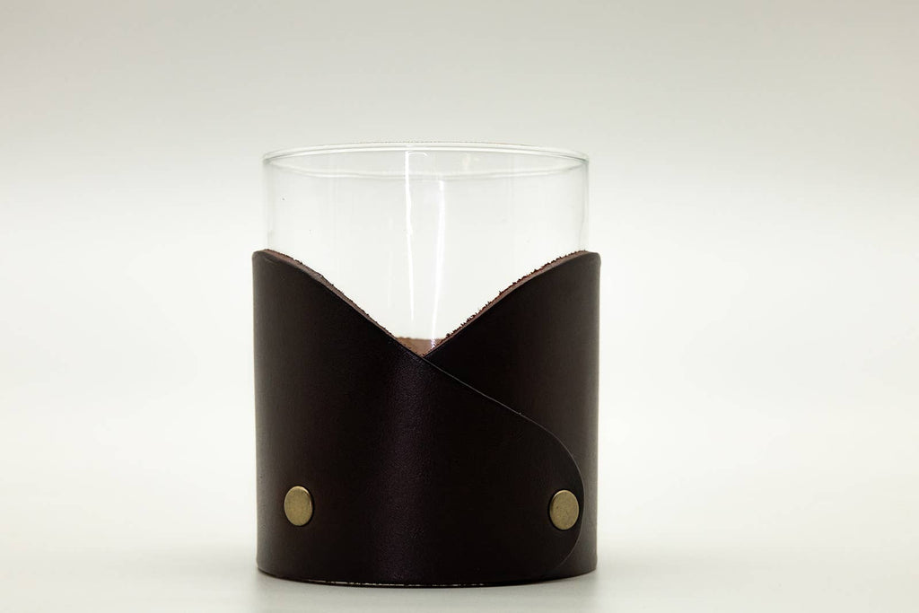Brown Water Leather Rocks Glass