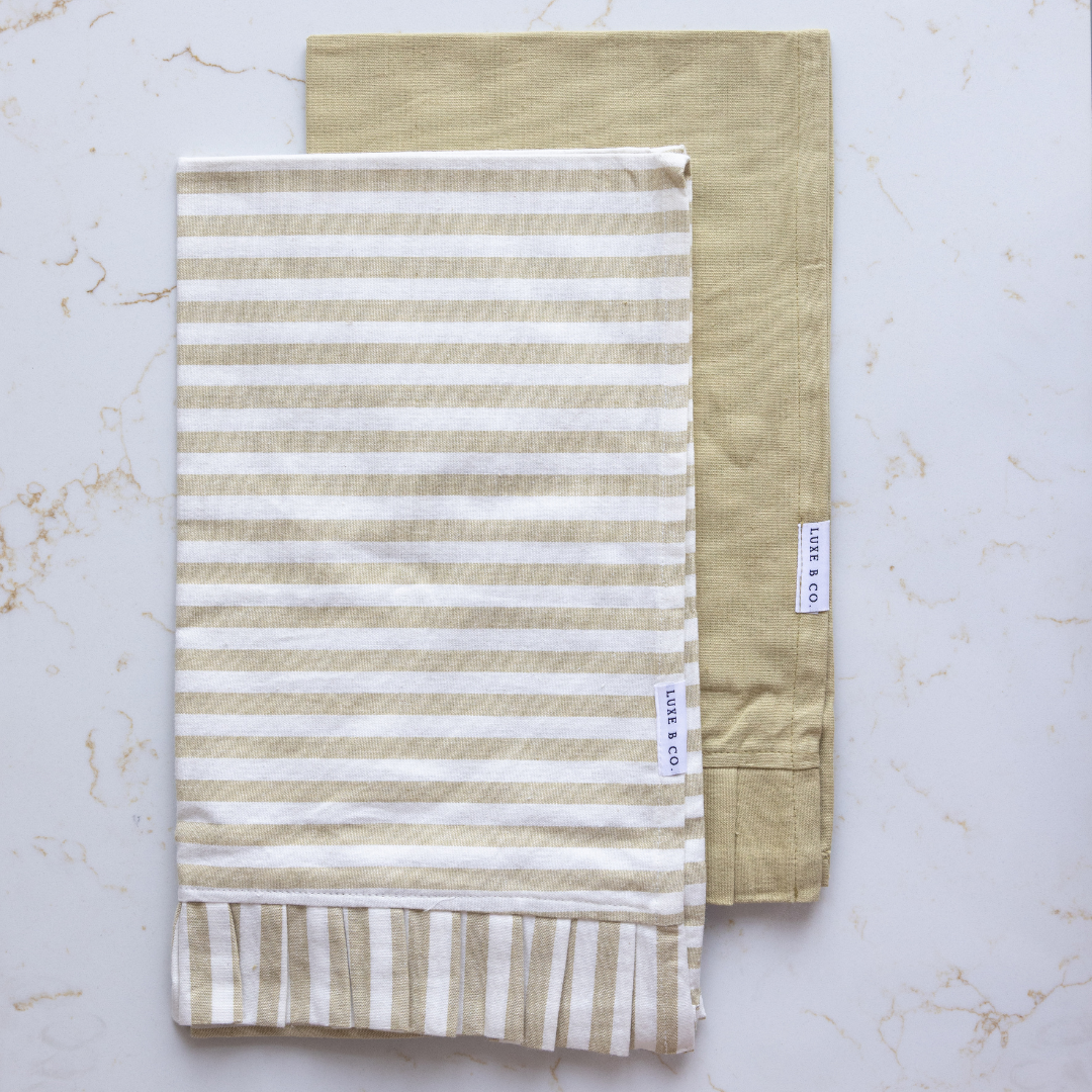 Sage Stripe Ruffle Kitchen Towel