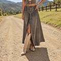 Denim A-Line Midi Skirt