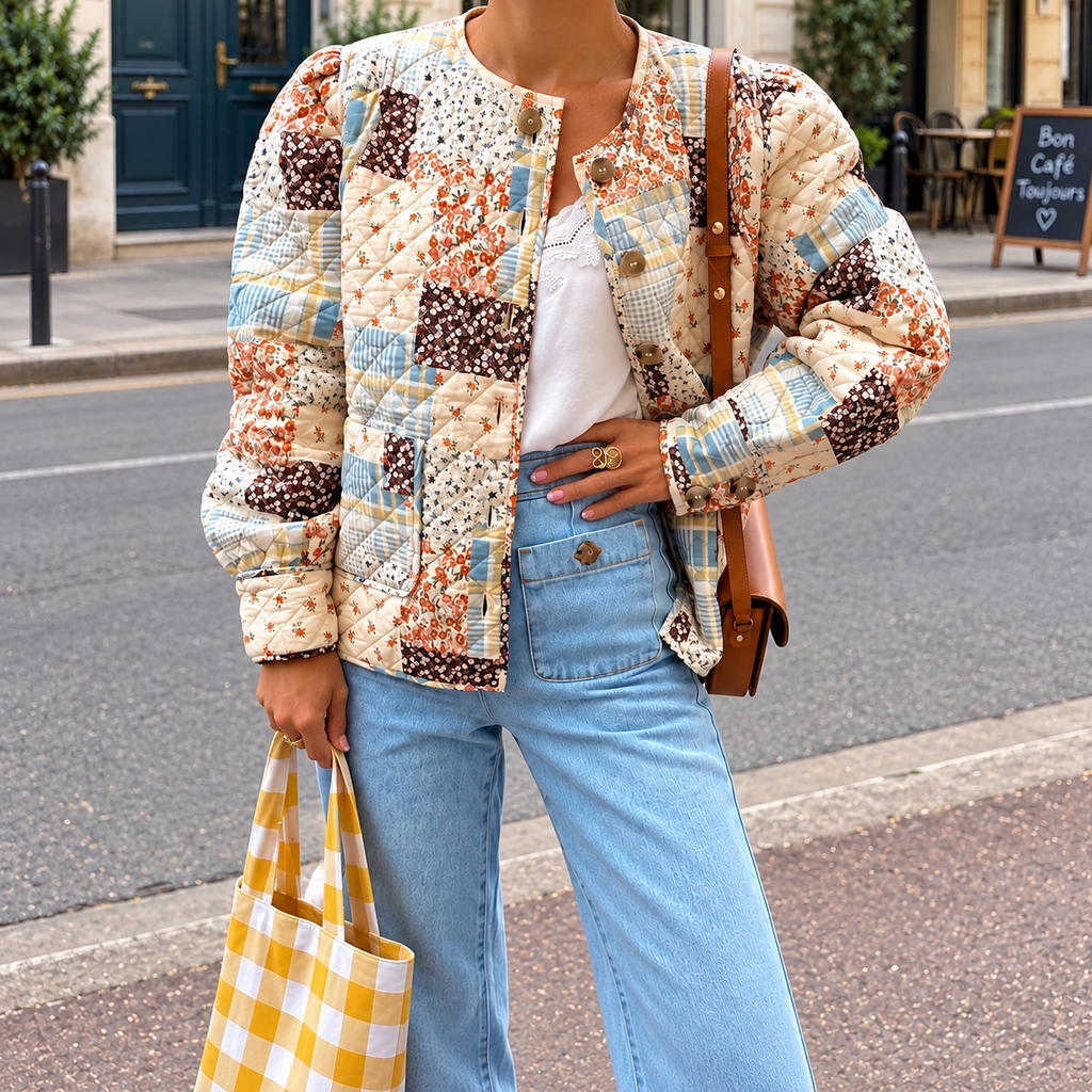 Color Block Floral Quilted Jacket