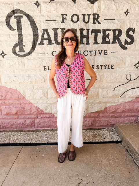Reversible Fuchsia Floral Quilted Vest