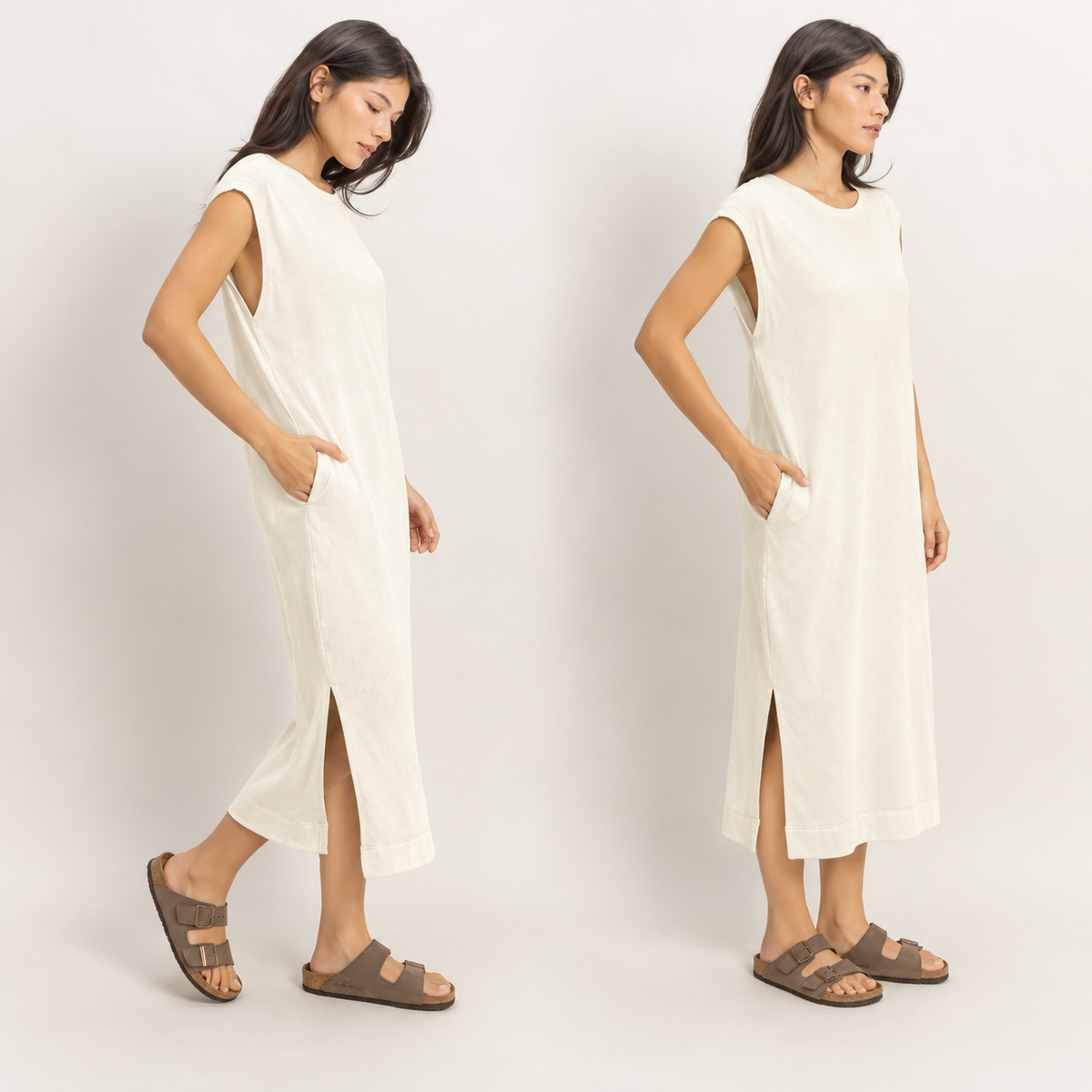 Mineral Wash Cap-Sleeve Midi Dress