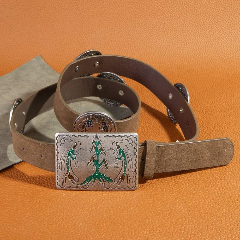 Western Style Square Buckle Vegan Leather Belt