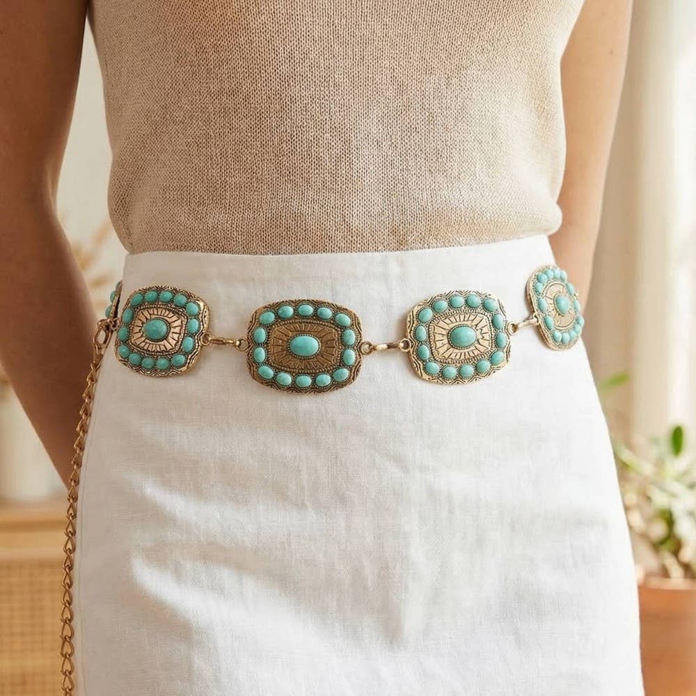 Turquoise Concho Chain Belt