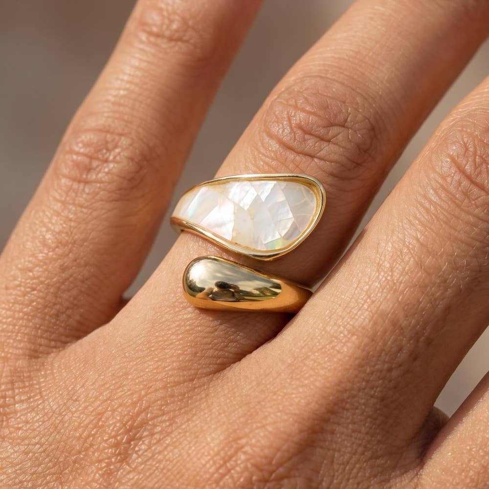 Mother Of Pearl Inlay Bypass Wrap Ring