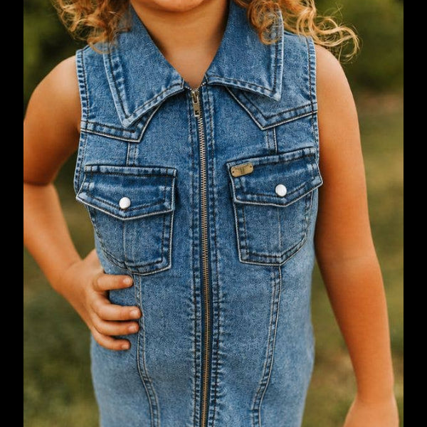 Girls Mid-Wash Western Denim Dress