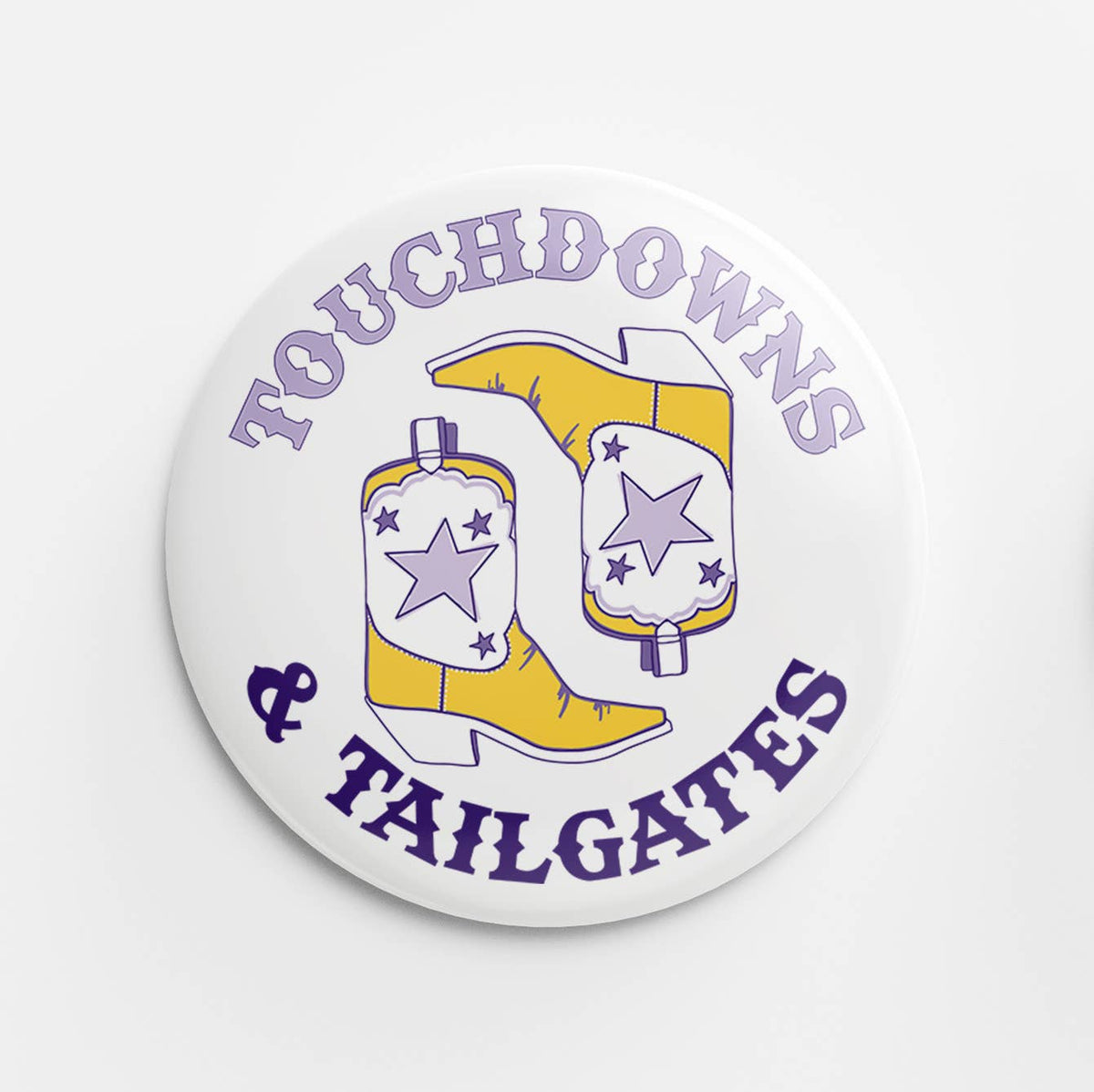 Tailgates Game Day Button - Purple + Yellow