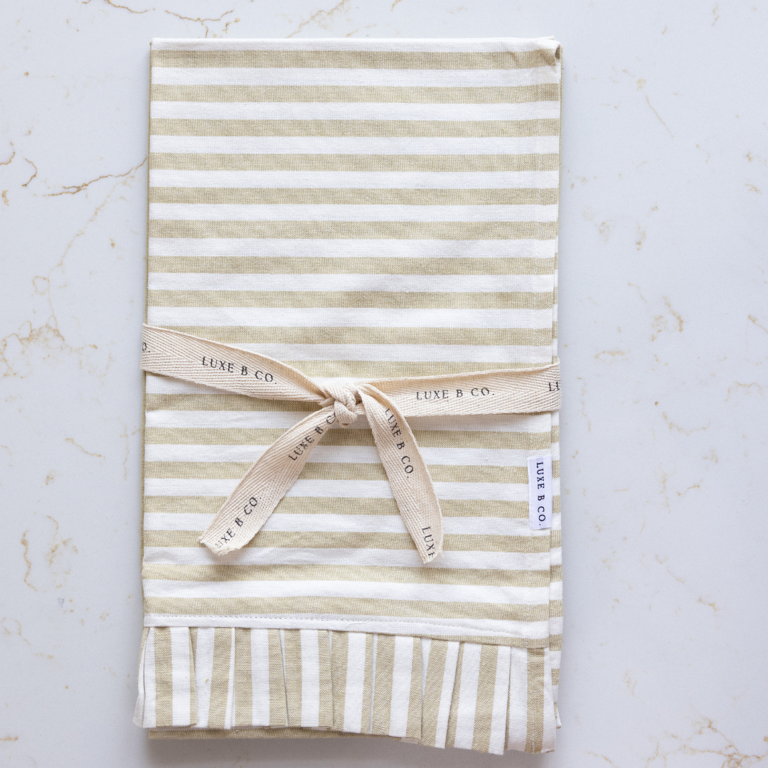 Sage Stripe Ruffle Kitchen Towel