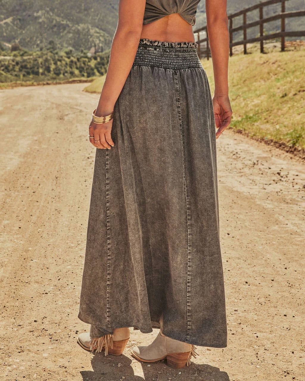 Denim A-Line Midi Skirt