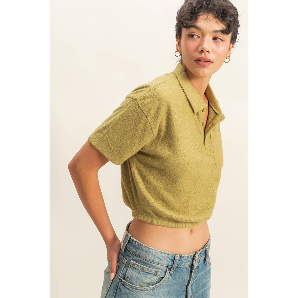Collared Short-Sleeve Crop Top