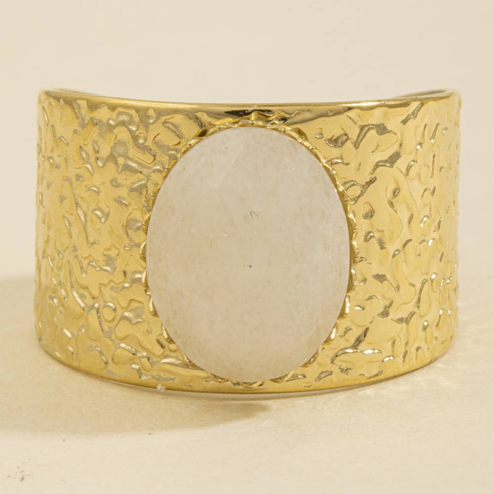Oval Stone Hammered Cuff Ring