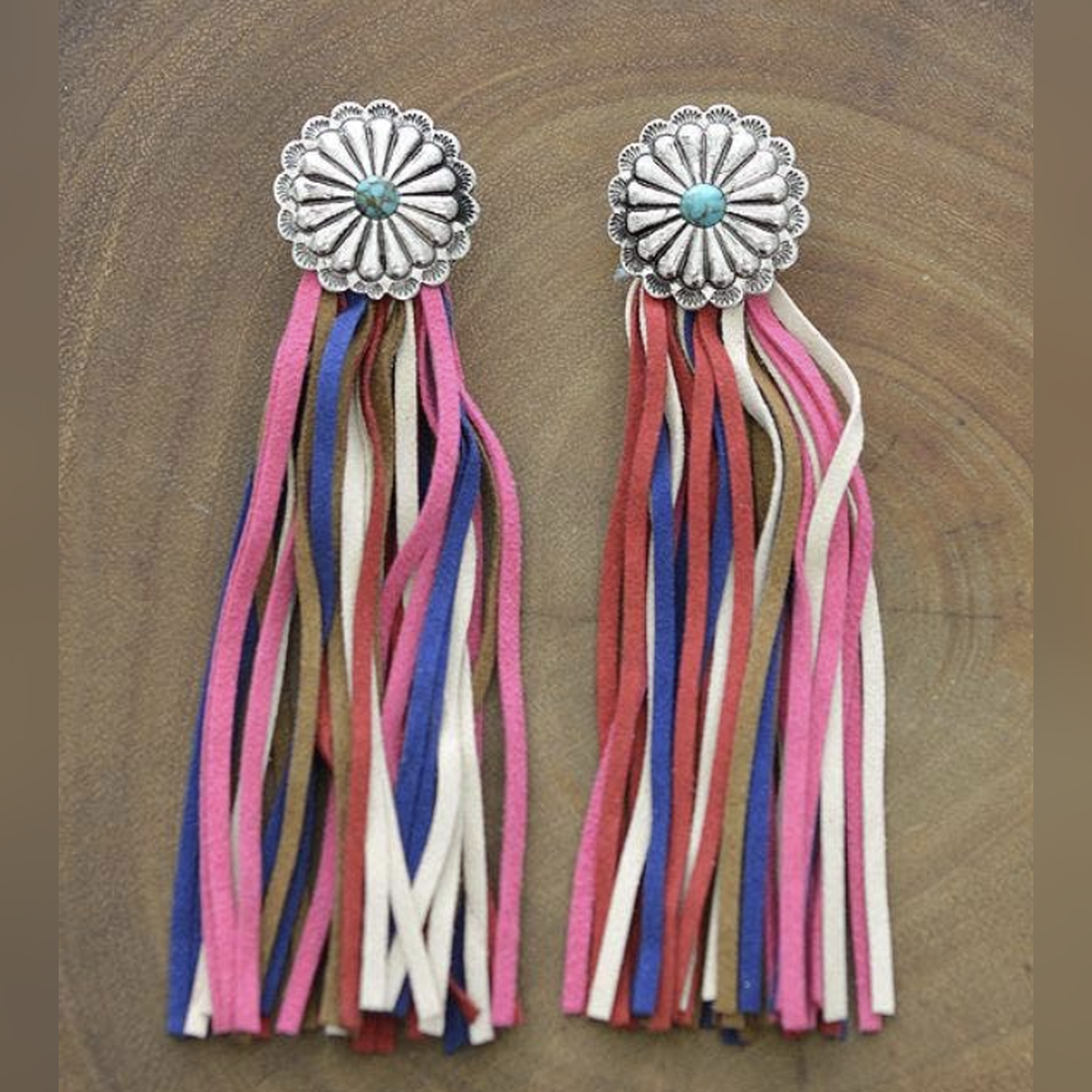 Concho Leather Fringe Earrings